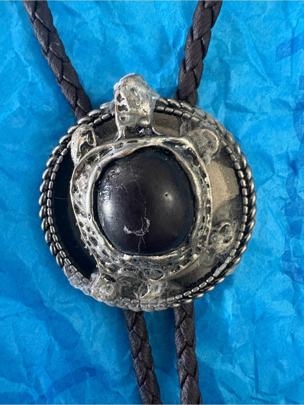 Handcrafted Turtle Pendant Necklace in Black and Silver Bolo Tie